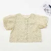 Puff Sleeve Girls Shirt Casual Top Fashion Flower Print Kids Clothes Summer Cute Blouse 1-5Y 210515