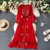 Women s Dress Travel Photography Holiday Long Dress New Retro Ethnic Style Embroidered V neck Lantern Sleeve Dress 210319