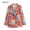 Zévity Femmes Vintage Graffiti Impression Blazer Femelle Poignée à double boutonnage Causal Causal Outwear Outwear Costume Tops C533 210603