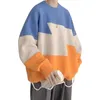 Vinter män O-Neck Oversized Tröja Hip Hop Harajuku Streetwear Koreansk stil Lös varm Patchwork Pullover Knitwear Sweater 210818