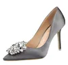 Silk Satin Rhinestones High Heels Shoes Woman Pumpar Basic Crystal Diamond Buckle Fashion Party Sexiga Women Shoes Pump