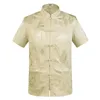 Erkek sıradan gömlekler artı 4xl Çin geleneksel büyük ejderha saten mandalina yaka gömlek üstleri ipeksi tang takım elbise bl227r