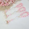 Doopsel Roze Communie Vergulde Recuerdos Para Bautizo Finger Rosaries Doopkracht Gunsten Crystal Pearls