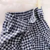 Qooth Plaid Skirt's Summer Beach Long High Elastic Waist Big Hem Flare Cotton Blend Women Jupe QH2301 210621