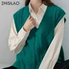 Zhisilao V-hals gebreide trui vest vrouwen vintage mouwloze oversized pulloverwaistcoat s vrouwelijke vaste 211011