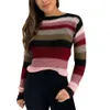Autumn Winter Striped Pullover Women Sweater O Neck Slim Long Sleeve Knitted Korean Woman Sweaters Tops Femme Jumper Female 210507