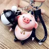 Cute Cartoon 3D Pig Keychain Kawaii Animal Bag Pendant Boy Girl Men Women Friends PVC Hand Rope Bell Key Chain Gift Accessories G1019