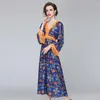 Casual Dresses Womens V Neck Beach B￶hmen Tassels Dress Maxi Boho Tryckt Floral 2022 Runway Slim Blues Blusa Swing Clothes