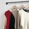 Color-bloqueado vintage coreano de malha pulôvereas suéteres outono manga longa o-pescoço magro moda tops jumpers femme 210806