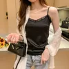 Koreańskie jedwabne kobiety topy kobieta satynowa koronki zbiornik bez rękawów pasek Camis Sexy Halter Plus Rozmiar V Neck 210427