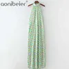 Gedrukte zomer mouwloze backless side spleet vrouwen enkel lengte halter jurk casual vakantie vrouwelijke lange maxi 210604