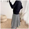 Autumn 2 Piece Set fashion Bow tie Long Sleeve Pullover Knit Sweater+High Waist pleated Midi Skirt Suit Lady Casual Outfits 210519