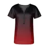 Kvinnors T-skjortor Kvinnor T-shirt Kvinnor Gradient Shirt Zipper Deep V Neck Short Sleeve Top Summer Fashion Casual Ladies Tshirts