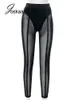 Joskaa Sexy Pantaloni lunghi neri trasparenti a vita alta Pantaloni sportivi casual Donna Pantaloni a matita elastici autunno Leggings in rete 211215