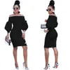 2021デザイナー6色のドレス女性のファッションの肩の長さセクシーなランタンスリーブドレス