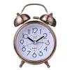 レトロなミニ3インチの金属の目覚まし時計の夜のライトサイレントポインター時計ダブルベルデスクテーブルデジタルクォーツ時計ホームデコレーション211112