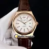 Limited 40mm GP Laureato Miyota Mens Automático Assista 81005-11-131-BB6A Textura branca Dial Rose Gold Case Cabeça de couro marrom relógios Olá_Watch 03b (4)