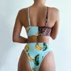 Women's Swimwear Sexy Bikini Women Bandeau Swimsuit Female Leopard Patchwork High Waist Beach Thong Set Bathing Suit Swim