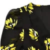 2021 estate autunno manica corta scollo a V abito nero giallo stampa floreale con pannelli bottoni monopetto moda donna abiti corti G127081