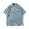 Korean Fashion Men's Shirts Chinese Dragon Printed Blouse Short Sleeve Shirt Loose Beach Mens Hawaiian Shirt 210527