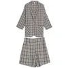 Summer Women Office Lady Casual 2 Pieces Set Plaid Blazer Jacket Coat+Short Pant Suits Female Outfits 210515