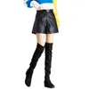 Black PU кожаные шорты женщины осень и зима мода высокая талия широкая нога наружная одежда причинно-следственная 11535 210506