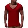 Preço de atacado Profundo V Neck Manga Curta Homens Camiseta Moda Mens Camisetas Hip Hop Casual Cor Sólida Camisetas Para Men1