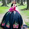 Vestidos de quinceañera Charro con apliques florales con cuentas, ropa de 16 cumpleaños, bata mexicana negra, vestidos de fiesta de princesa para mujer