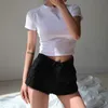 Summer Crop Top T-Shirt Female Solid Cotton O-Neck Short Sleeve for Women Slim Short Sport Femme Tight Tee 210515