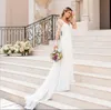 2021 Abiti a maniche lunghe A-Line Beach Chiffon Abiti da sposa Abiti da sposa in pizzo V-Collo Applique Back Zipper Bianco Abito da sposa