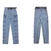 Poche à glissière latérale ceinture jean femmes printemps 201 haute Wiadt décoller réel deux pièces Streetwear Denim pantalon 5B421 210427