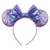 2021 Christmas cosplay headdress hoop Princess Glitter Mouse Ears Headband Big Sequin Bow Band For Girls Women Hair Accessories