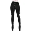 Women Gothic Pencil Pants Trousers Belt Zipper Ladies Streetwear Long Pants Solid Black Hip Hop Long Trousers D30 210802
