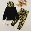 Primavera e outono estilo de girassol elegante impressão de moletom moletom pants para crianças roupas menina 210528