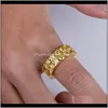 Jewelryhip Hop für Männer Frauen Rapper Street Fashion Luxus 2 Reihen Zirkon gepflastert 18 Karat vergoldet Kupfer Kreis Cluster Ringe Drop Lieferung 2021