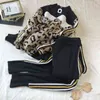 Tracksuit Women Leopard Knit Zip Cardigan Tops+Pants Suit 2PCS Sets Long Sleeve Jacket Coat Woman Casual Sweater Trousers Suits 211105