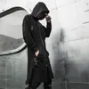 Mantello Hip Hop Techwear Patchwork Nastri Primavera Uomo Nero con cappuccio Punk Cerniera Trench Autunno Soprabito Cappotto lungo Giacca Ri Felpe con cappuccio da uomo Swea