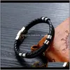 Bedelarmbanden juwelen juwelen mode punk titanium stalen ring gevlochten lederen magnetische gesp heren casual sport armband geschenken drop levering