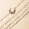 4PC / set Vintage Silver Color Moon Armband för kvinnor Tjockkedja Hål Ut Alloy Metal Justerbar Jewery