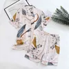 Летние женские 100% вискоз Pajama Set с короткими рукавами шорты тонкие разрез домашний сервис свободный большой размер двух частей плюс 210809