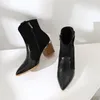 Kış Ayak Bileği Çizmeler Kadın Fermuar Tıknaz Yüksek Topuklu Batı Karışık Renkler Sivri Burun Ayakkabı Lady Sonbahar Büyük Boy 3-12 210517