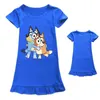 Girl Bl-uey's Nightgown Birthday Gift Sleepwear Dress Toddlers Colorful Cotton Gown Short Sleeve 2T to 12T Available 211109