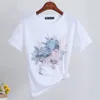 Kadın Zarif Çiçek Nakış T-Shirt Kadın Pamuk Kısa Kollu 5XL 210324 Tops