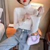 Spring Fall Korean Style T-shirt Girl Turtleneck Drape Slim Women Tops Bomull Långärmad Bottenskjorta Tees T11706A 210421