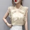 Solid Hollow Out Shirt Korean Fashion Clothing Vintage Sleeveless Summer Womens Tops and Blouses Lace Patchwork Blusas 9811 210527