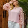 Eingetroffene elegante Laternenärmel Damen Tops O Neck Floral Plus Size Chiffon Bluse Frauen Casual Rosa Shirts für 12404 210512