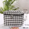 Domil Plaid Pu Faux Leather Waterfoof Cosmetic Bag