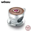 WOSTU 925 SSterling Silver Family Heart Coffee Charms Bead for Original Bracelets Necklace DIY Jewelry Ship To Poland