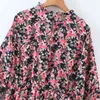 Zoete vrouwen water print chiffon jurk lente mode dames hoge taille land stijl vrouwelijke bloemen verkreukelde jurk 210515