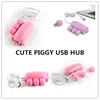 Härlig Pig Style 3 Port USB 2.0 HUBS Kabelförlängning med 3 Piglet Decoration Locks, One Piggy Micro SD-kortläsare TF-adapter för PC, Laptop USB-portar Expansion Adapter